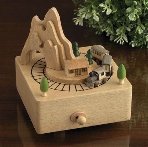 wooden train music box